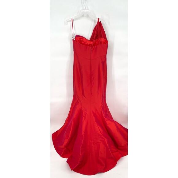 NWT Amsale Coral Fuchsia Duchess Satin Oversize Bow One Shoulder Gown size 10 - Picture 5 of 10